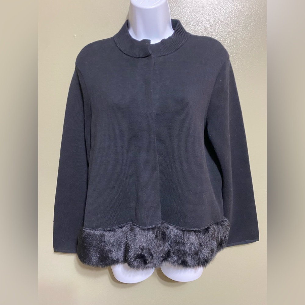 JM Collection Cardigan Sweater with Faux Fur Bottom, Size‎ M